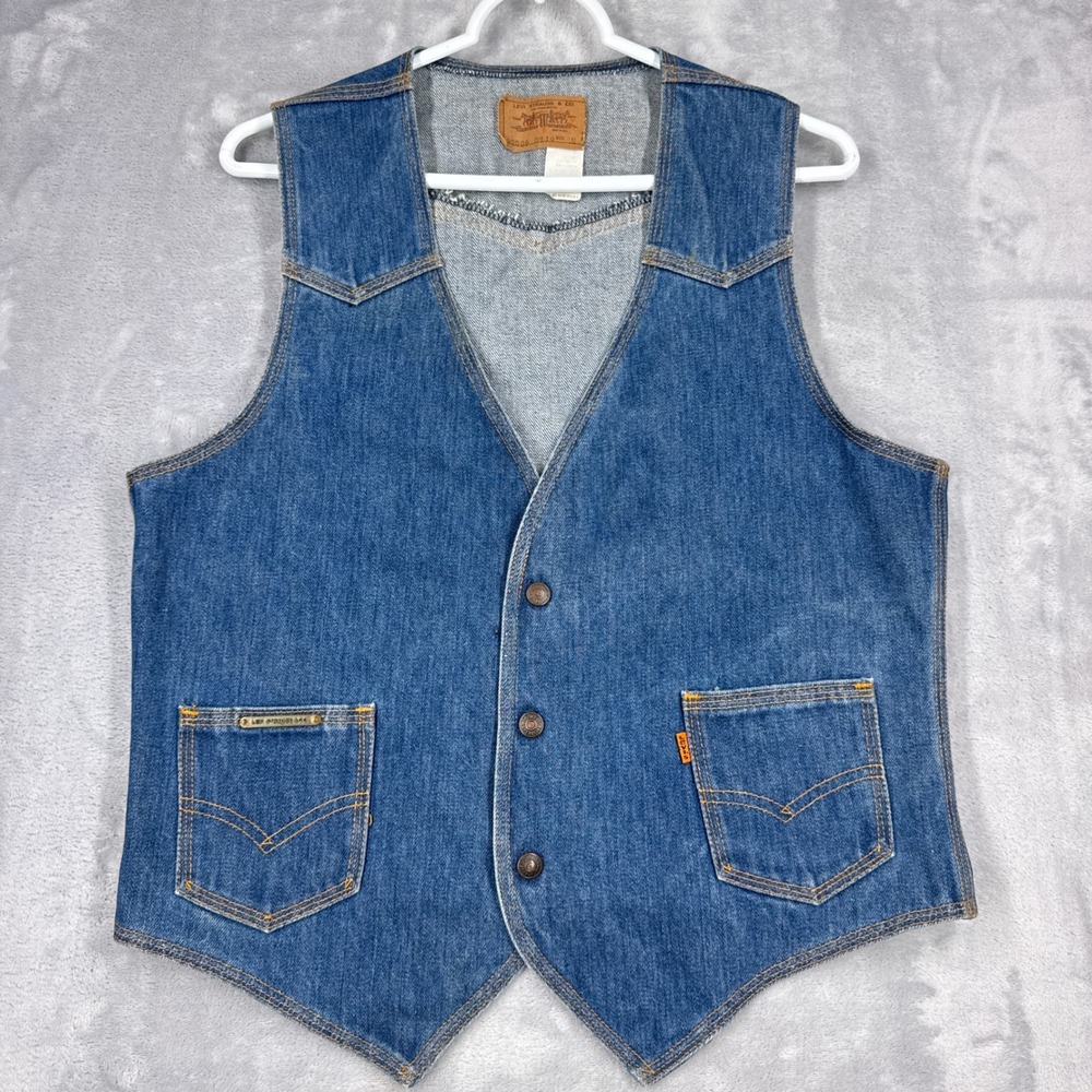 Vtg 70s 80s LEVI'S Orange Tab Denim Vest Mens M Blue USA Made Western Yoke Snap